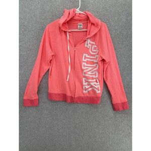 PINK Victoria's Secret Full Zip Track Jacket Pink Spellout Hoodie Size Medium